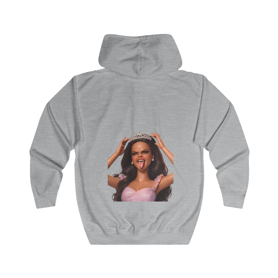 Barbicore Prinzessin Zip-Hoodie – Freches Puppen-Motiv mit Krone und Zunge raus