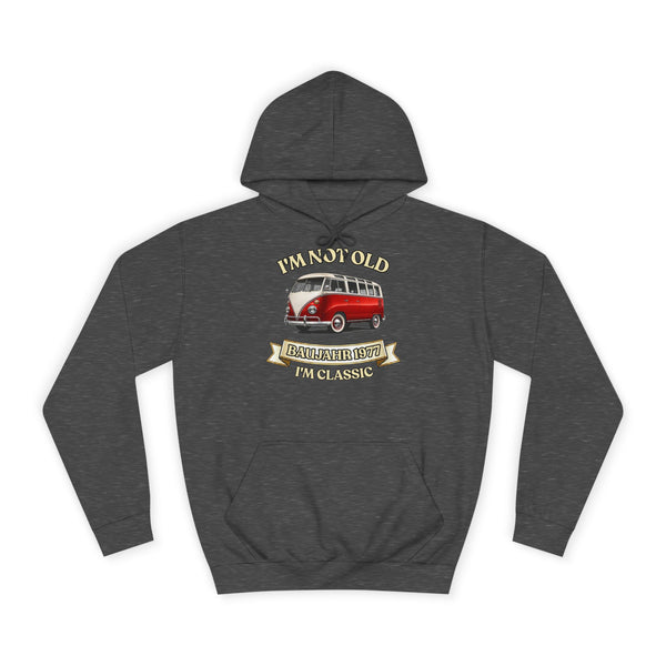 Geschenk zum 50. Geburtstag – Hoodie Jahrgang 1977 VW Bulli – Charcoal – Vorderseite