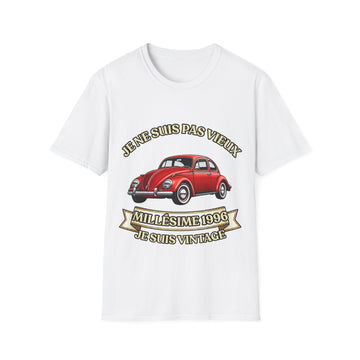 T-shirt Millésime 1996 « Je ne suis pas vieux, je suis vintage » – Cadeau anniversaire 30 ans homme – Coccinelle rouge, voiture ancienne rétro