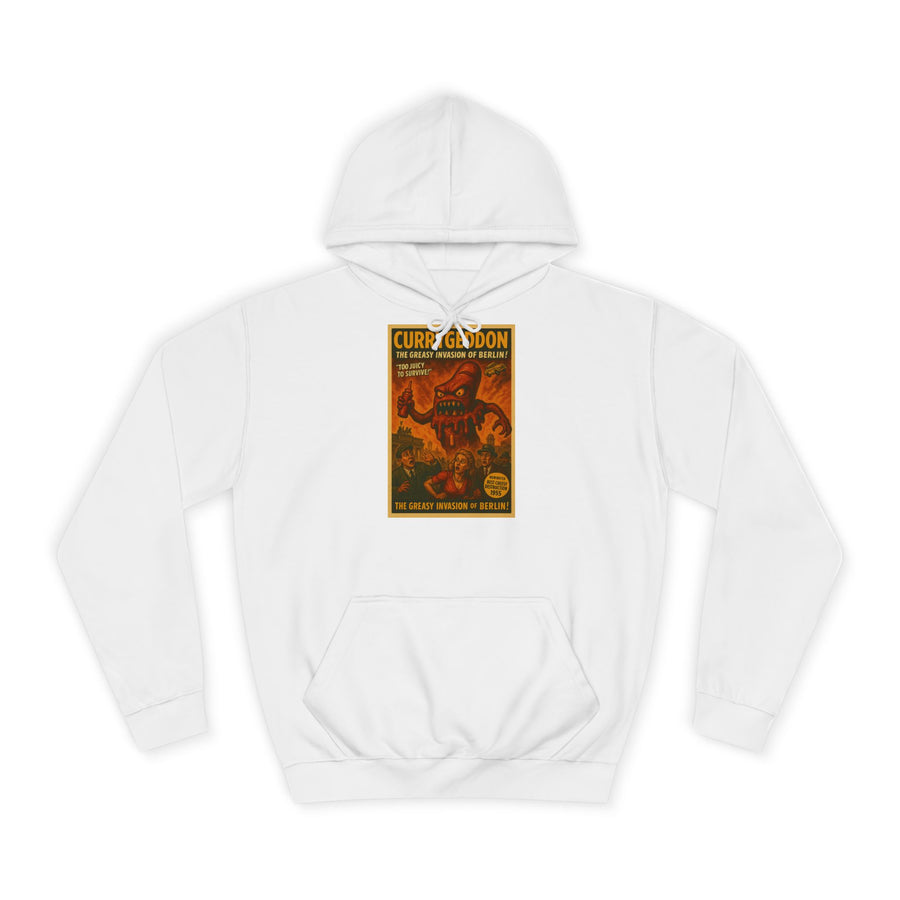 CurryGeddon Hoodie – Affiche rétro-horreur avec monstre currywurst