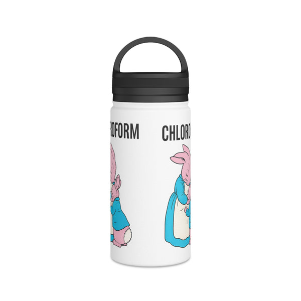 CHLOROFORM Lapins Gourde Inox - Cadeau Humour Noir Drôle, Bouteille Isotherme avec Couvercle à Poignée, Citation Sarcastique