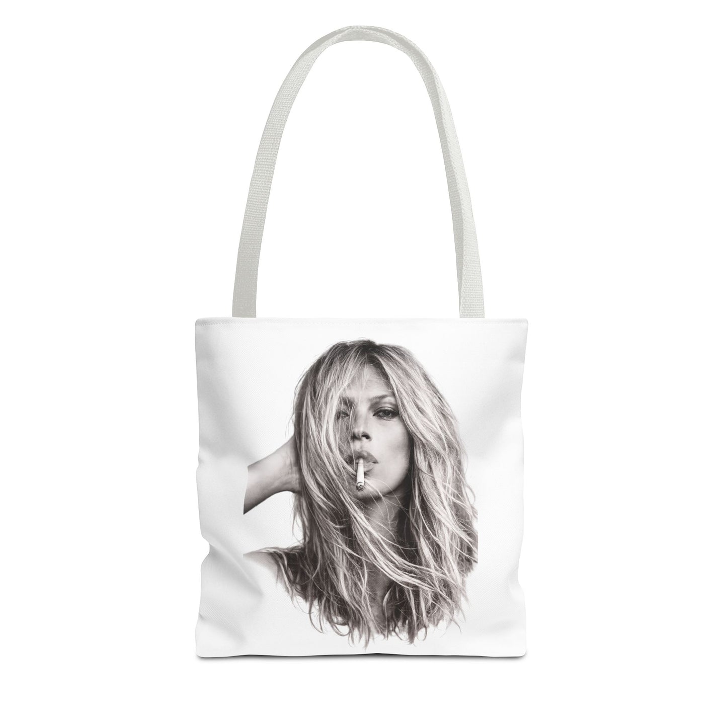 Kate Moss Tote Bag – Schwarz-Weiß Portrait Fashion Icon Stofftasche | Kultiges Model Motiv für Fans & Fashionistas