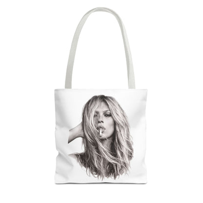 Kate Moss Tote Bag – Schwarz-Weiß Portrait Fashion Icon Stofftasche | Kultiges Model Motiv für Fans & Fashionistas