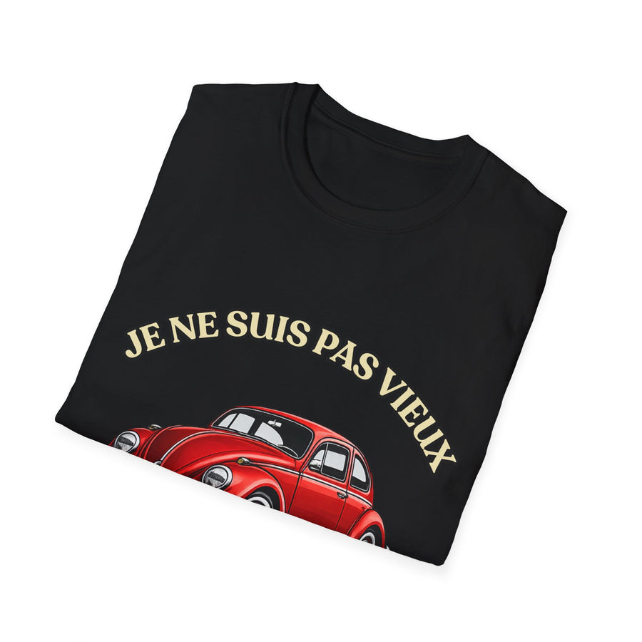 T-shirt Millésime 1986 « Je ne suis pas vieux, je suis vintage » – Cadeau anniversaire 40 ans homme – Coccinelle rouge, voiture ancienne rétro