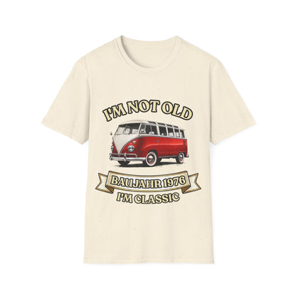 True Insights T-Shirt Baujahr 1976 Classic Bus Oldtimer Motiv in Natur, satirischer Retro Aufdruck
