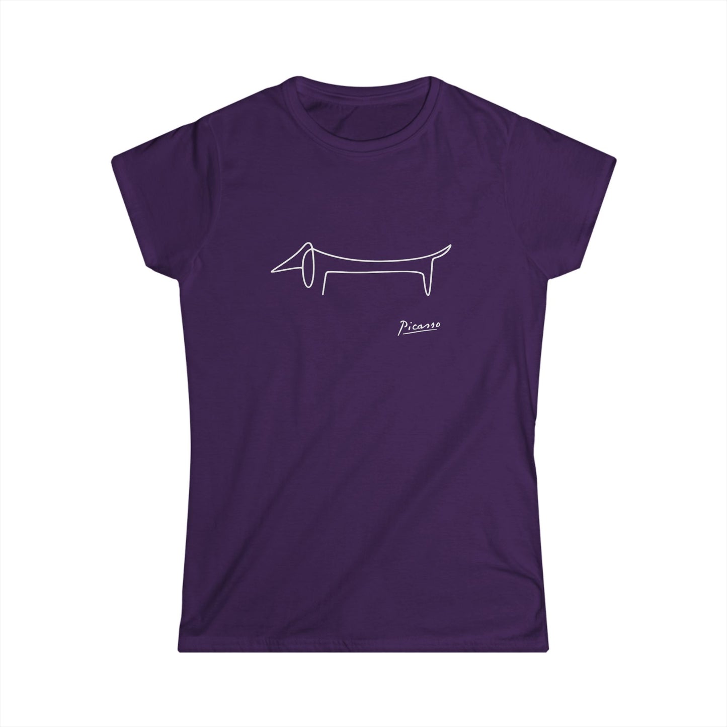True Insights Damen T-Shirt Picasso Dackel puristische Hundelinie in Lila mit Kultfaktor