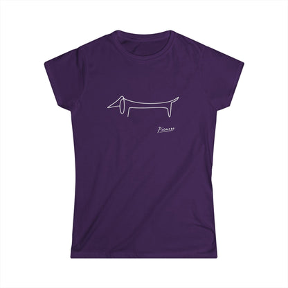 True Insights Damen T-Shirt Picasso Dackel puristische Hundelinie in Lila mit Kultfaktor