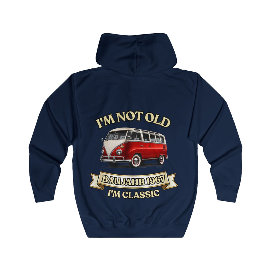 Geschenk zum 60. Geburtstag – Sweatjacke Jahrgang 1967 VW Bulli – Oxford Navy – Rückenansicht