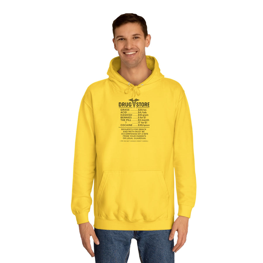 Drug Store Hoodie – Vintage-Apotheken-Motiv mit schwarzem Humor