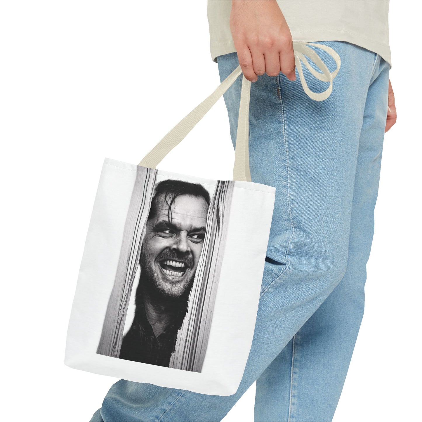 The Shining Tote Bag – Jack Torrance Jack Nicholson Kult-Horror Motiv – Schwarz-Weiß Stofftasche für Filmfans & Horror-Liebhaber