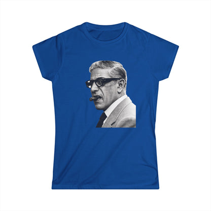 Aristoteles Onassis Damen Shirt – Ikonisches Schwarz-Weiß Portrait mit Zigarre & Brille, Vintage Retro Stil, Geschenk für Stilbewusste