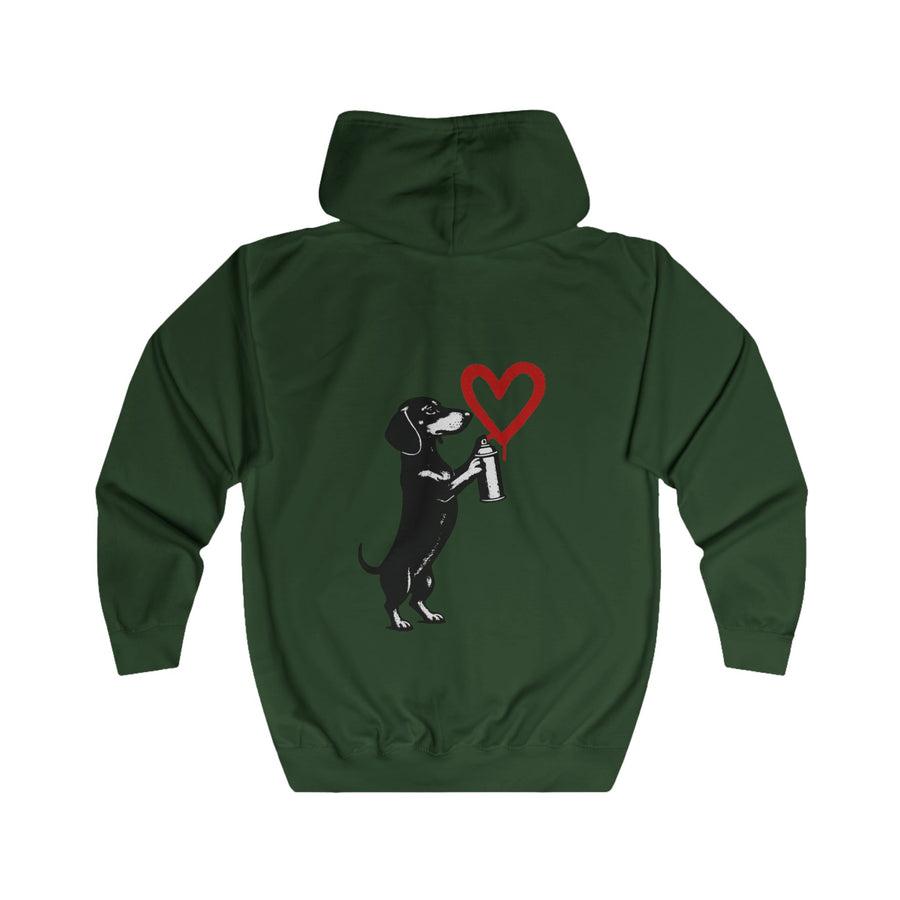 True Insights Dackel mit Sprühdose Zip-Hoodie – Street-Art-Graffiti-Motiv mit Herz