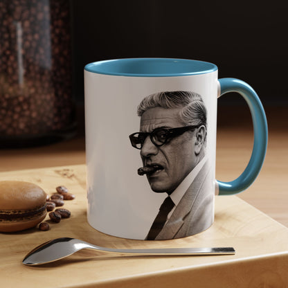 Aristoteles Onassis Kaffeetasse – Schwarz-Weiß Porträt mit Zigarre & Brille | Bunte Tasse für Geschichts- & Stil-Fans