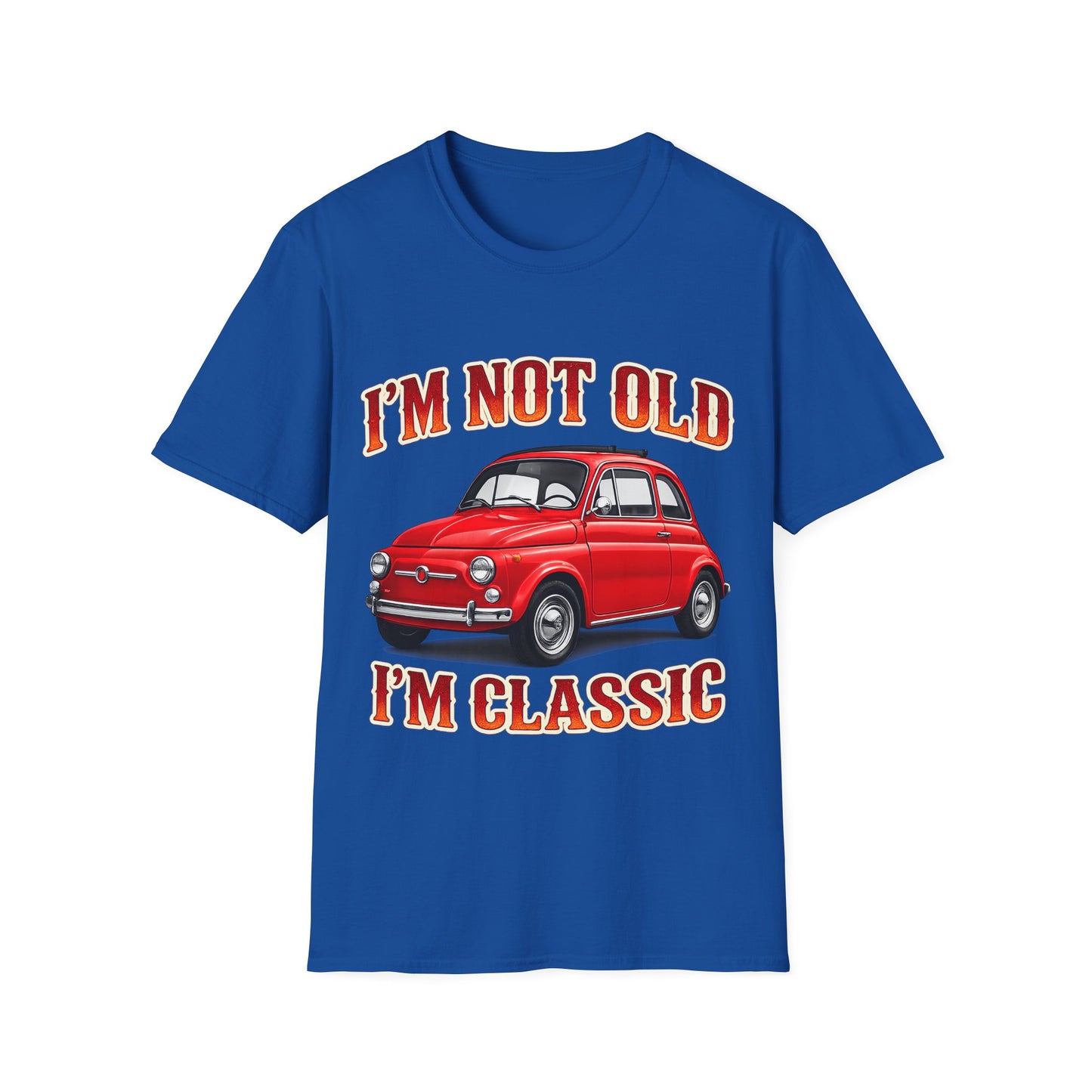 True Insights Retro T-Shirt Oldtimer Kleinwagen Motiv in Royalblau, Vintage Geschenk für Herren