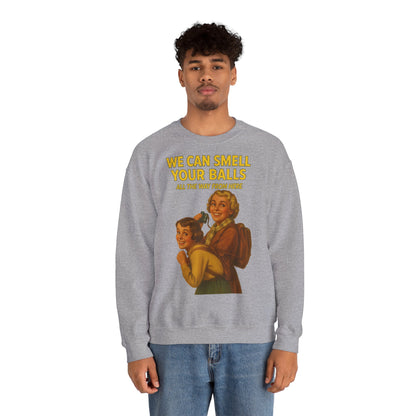 Sweatshirt – Vintage Sweatshirt – „We Can Smell Your Balls“ im Spioninnen-Stil | True Insights Design mit Humor