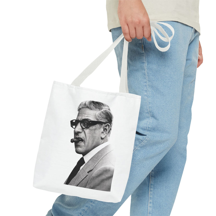 Tote Bag Portrait Aristote Onassis – Icône Vintage Noir & Blanc au Cigare, Sac en Polyester pour Amateurs de Style