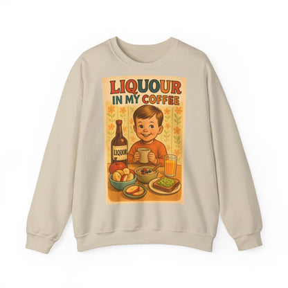 Sweatshirt – Liquor In My Coffee Sweatshirt | Retro Frühstücks-Pullover mit Satire-Motiv | Geschenk für Kaffee-Fans mit Humor | True Insights Design mit Humor