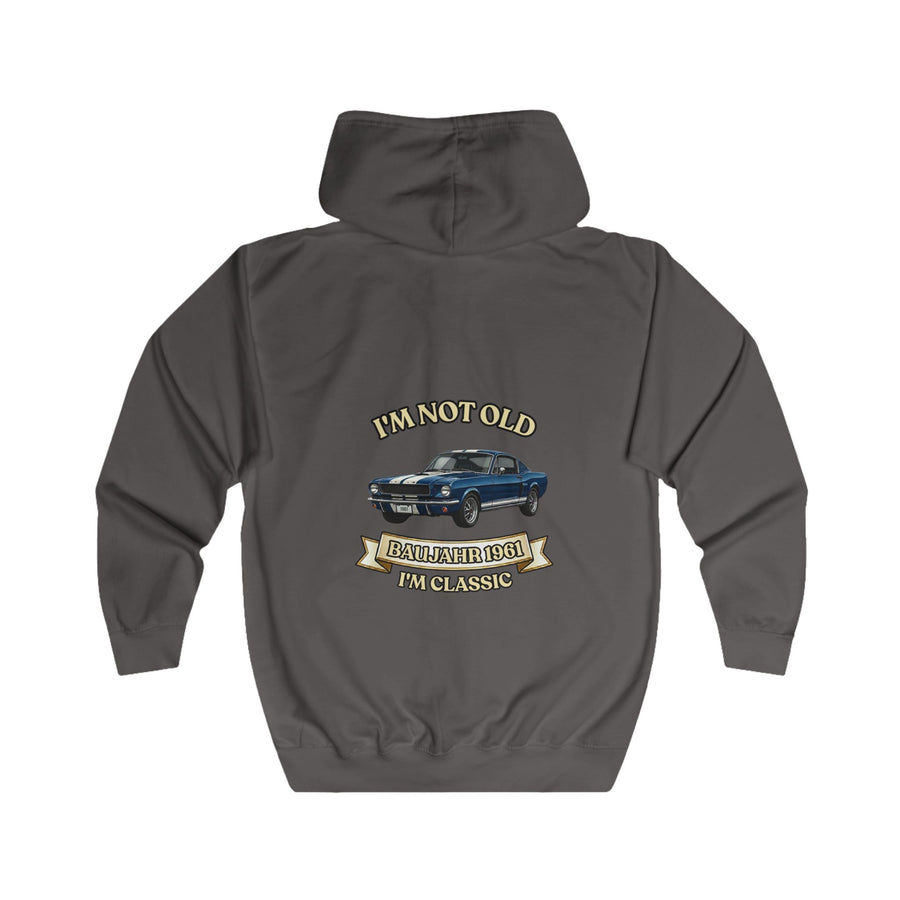 Geschenk zum 65. Geburtstag – Sweatjacke Jahrgang 1961 Muscle Car – Steel Grey – Rückenansicht