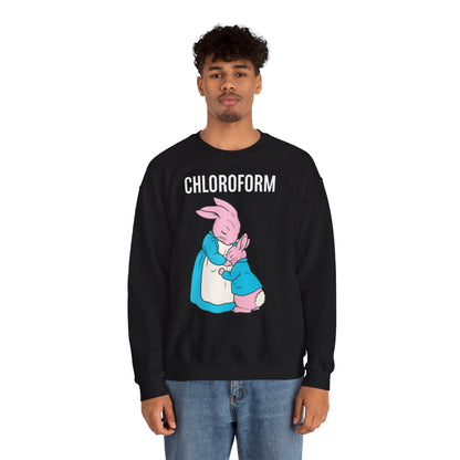 „CHLOROFORM“ – Retro-Sweatshirt mit Hasen und bösem Twist – Freches Satire-Design für mutige Statements | True Insights