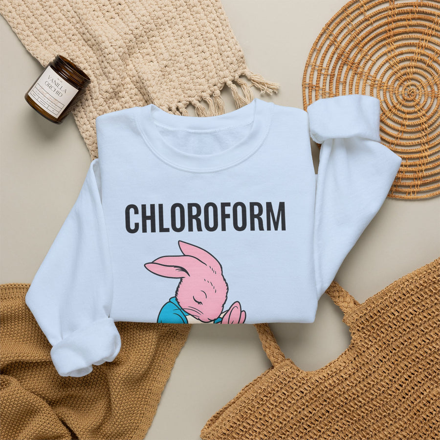 True Insights CHLOROFORM Hase Sweatshirt – Schwarzer Humor mit Häschen-Motiv