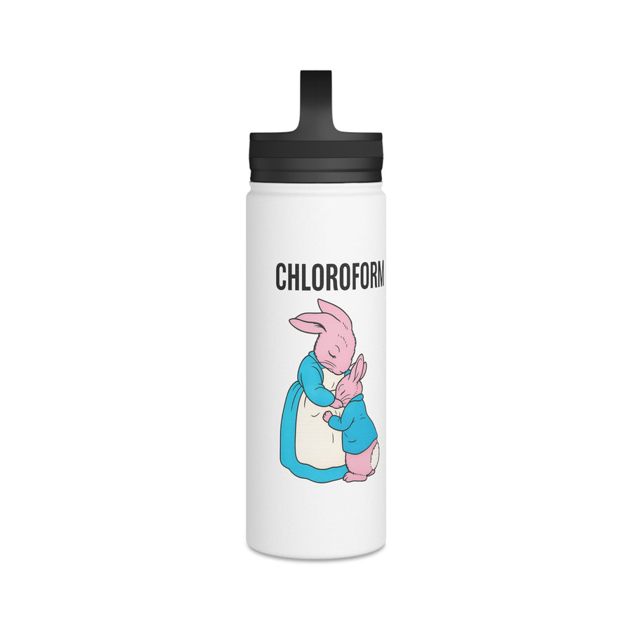 CHLOROFORM Lapins Gourde Inox - Cadeau Humour Noir Drôle, Bouteille Isotherme avec Couvercle à Poignée, Citation Sarcastique