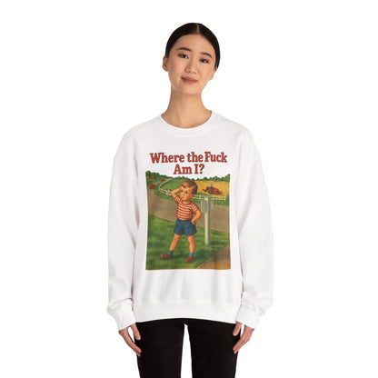 Sweatshirt – Where the Hell Am I? – Vintage Sweatshirt mit nostalgischem Lost-Boy-Motiv | True Insights Design mit Humor