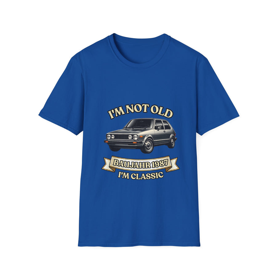Geschenk zum 40. Geburtstag – T-Shirt Jahrgang 1987 VW Golf – Royal – Vorderseite