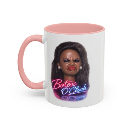 Botox O'Clock Tasse - Lustige Neon Kaffeetasse mit witzigem Grimasse-Motiv, Geschenk für Beauty-Fans & Humor-Liebhaber