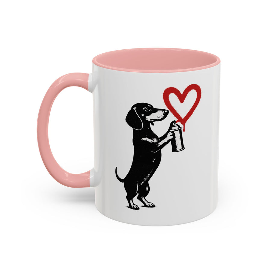 True Insights Banksy Dackel Tasse – Street-Art Kaffeebecher mit rotem Herz