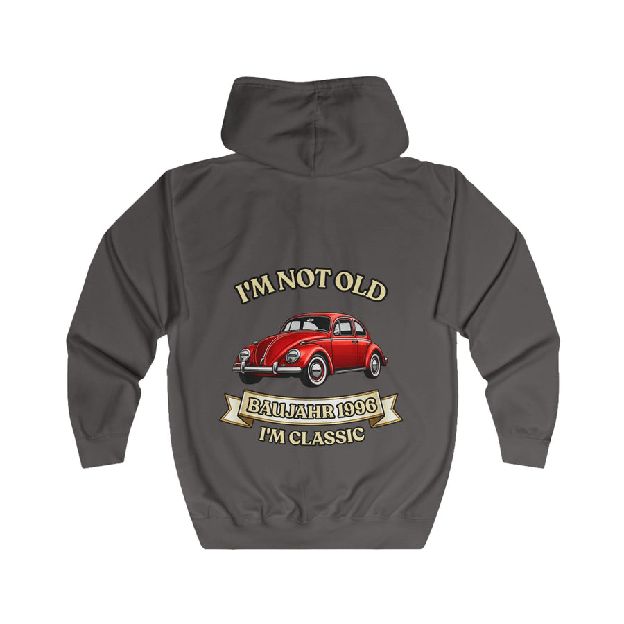 Geschenk zum 30. Geburtstag – Sweatjacke Jahrgang 1996 VW Käfer – Steel Grey – Rückenansicht