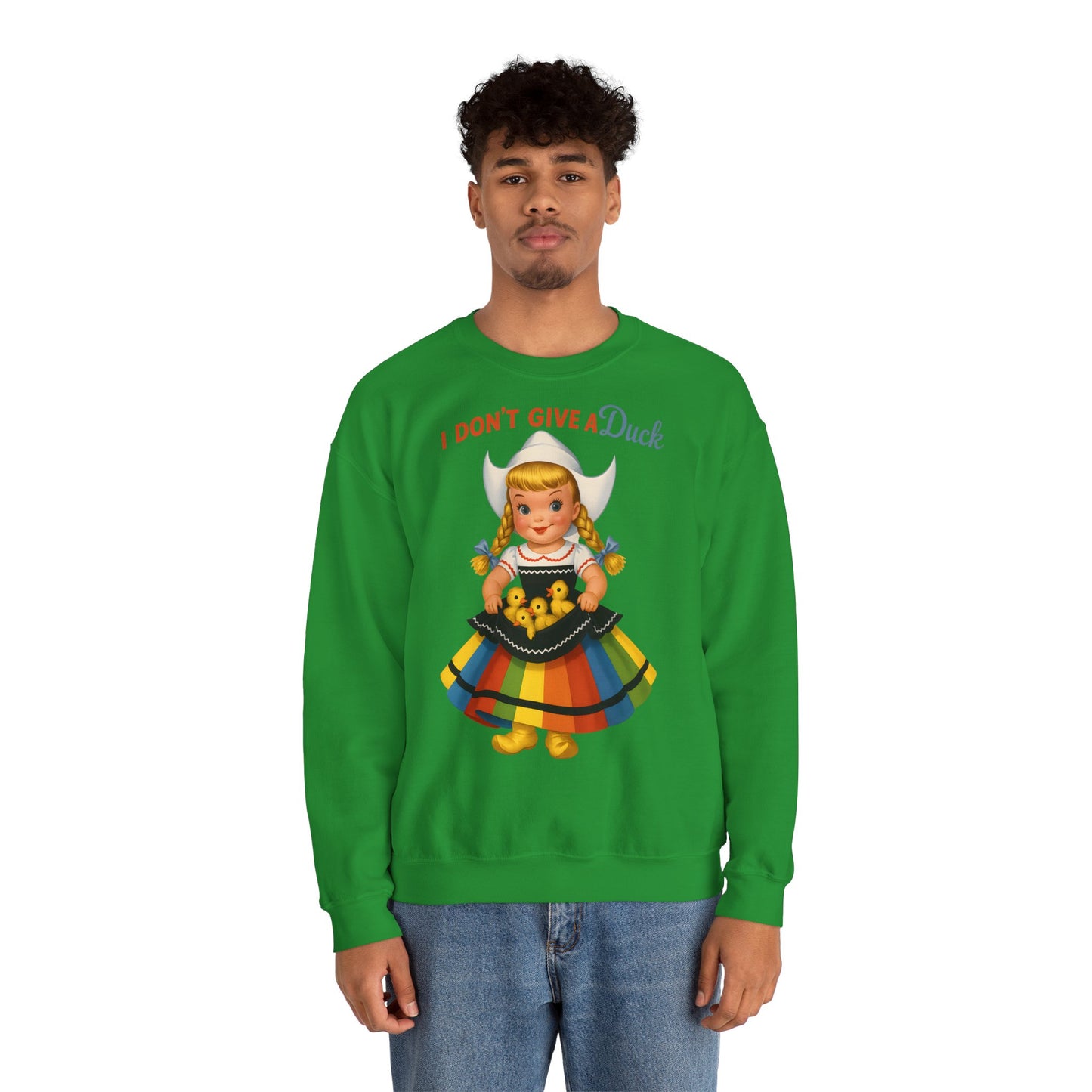 Sweatshirt – I Don't Give a Duck | Nostalgisches Vintage-Mädchen mit Küken – Humorvoll & Originell | True Insights Design mit Humor