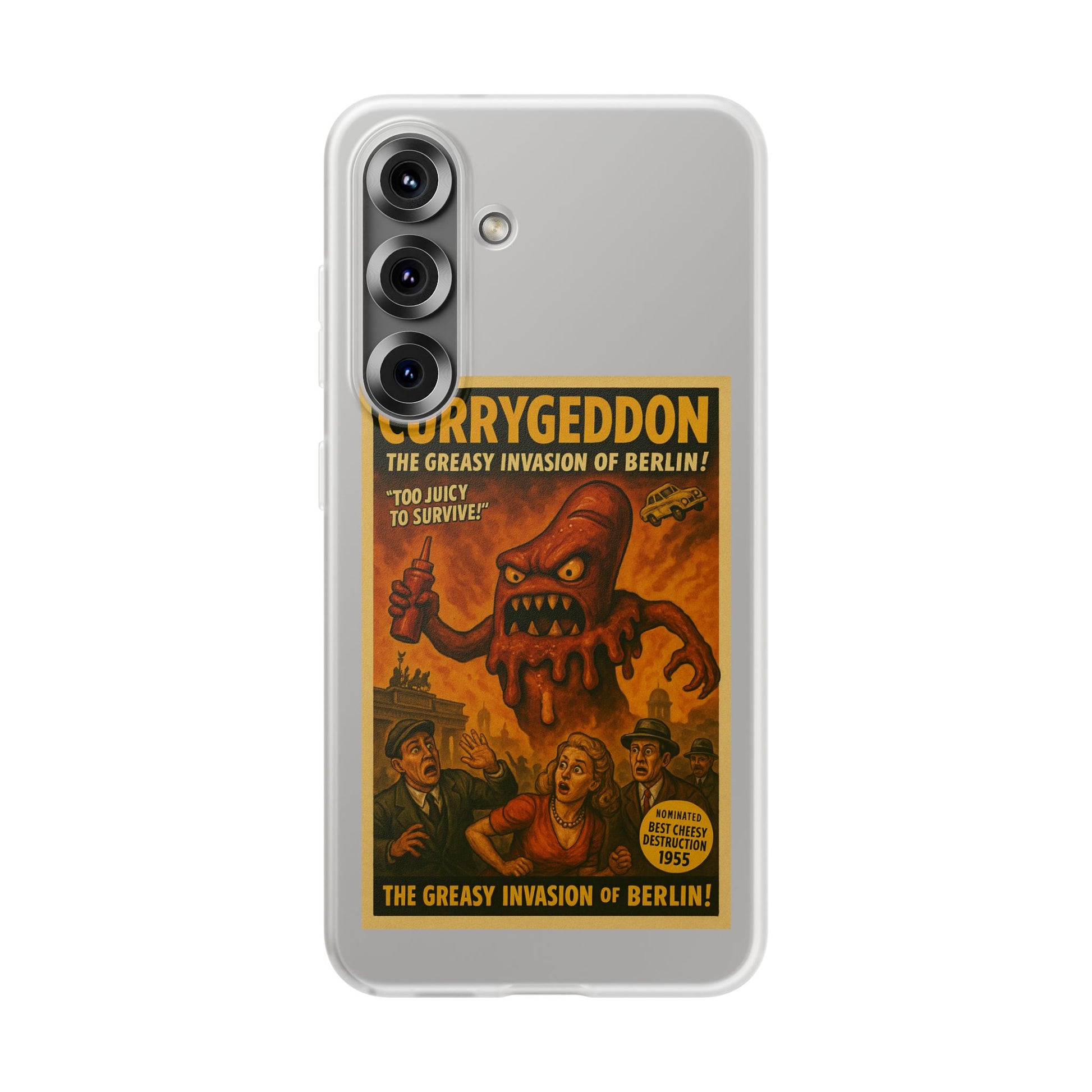 Kultige Handyhülle mit Currywurst-Monster im B-Movie-Stil. Flexibel, stoßfest und ideal für Berlin-Fans & Food-Nerds.-Phone Case-True Insights