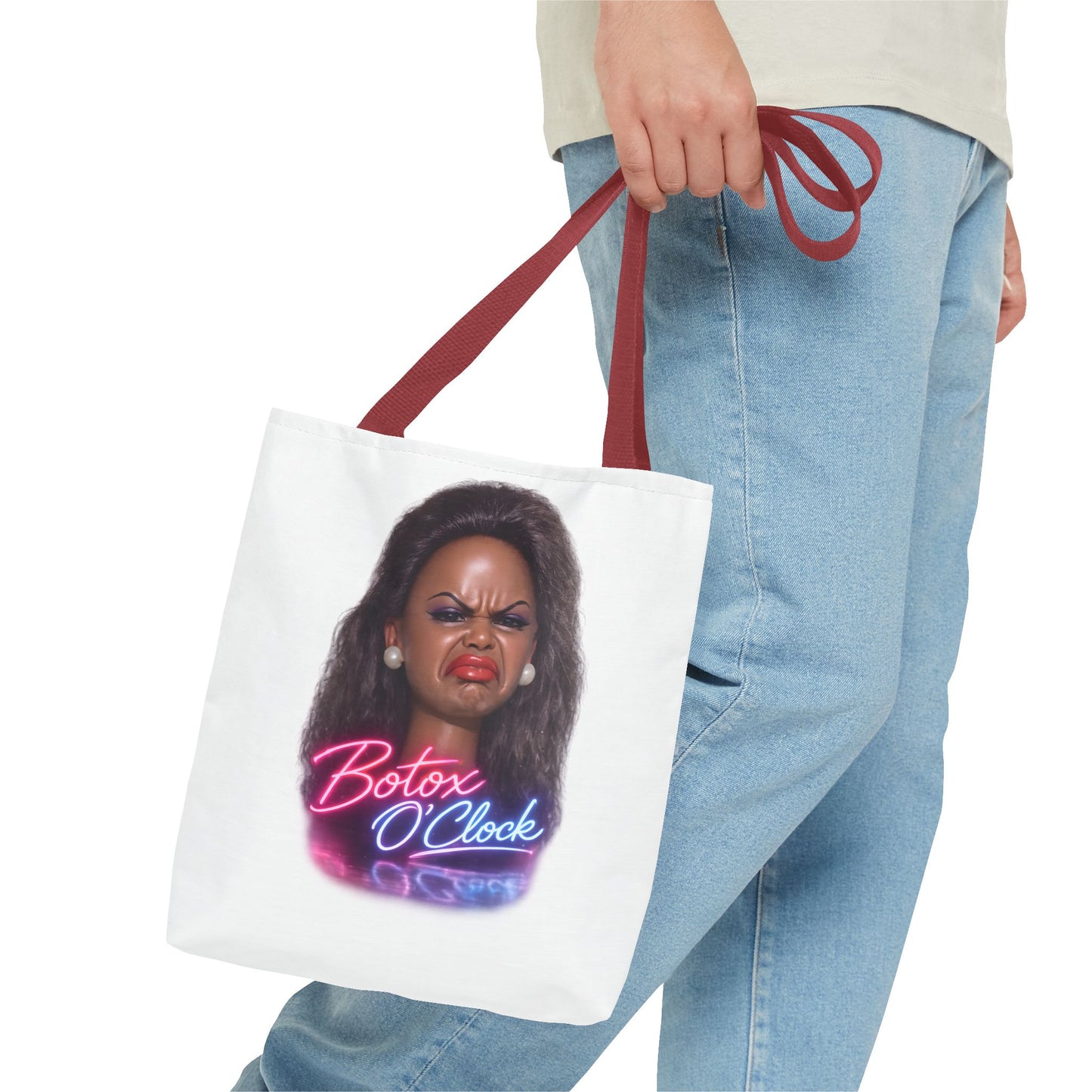 Botox O'Clock Tote Bag – Lustiger Polyester-Beutel mit Neon-Grimasse | Gym Sport Einkauf Geschenk