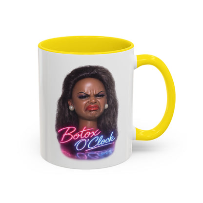 Botox O'Clock Tasse - Lustige Neon Kaffeetasse mit witzigem Grimasse-Motiv, Geschenk für Beauty-Fans & Humor-Liebhaber