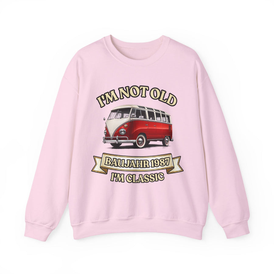Geschenk zum 40. Geburtstag – Pullover Jahrgang 1987 VW Bulli – Light Pink – Vorderseite