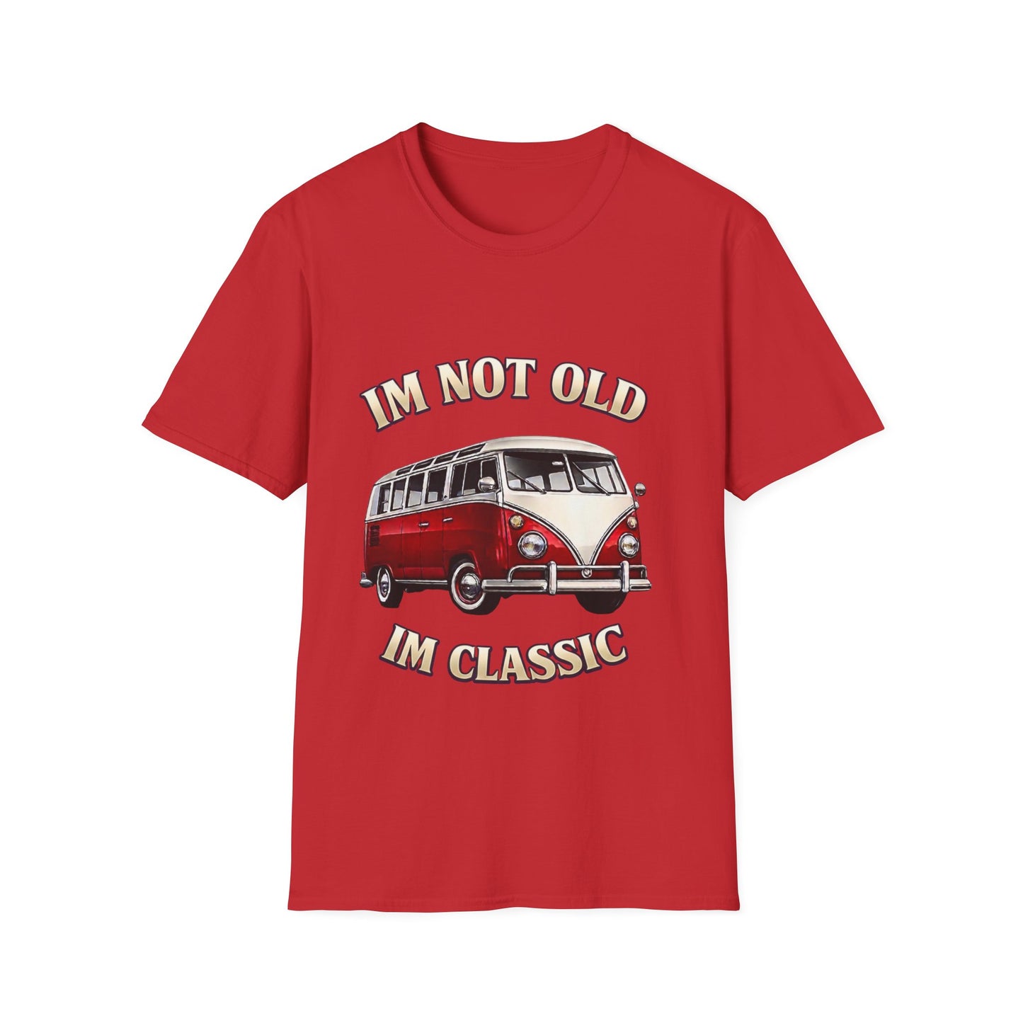 True Insights T-Shirt Klassischer Bus Motiv mit Spruch Im Not Old Im Classic in Rot, Oldtimer Fan