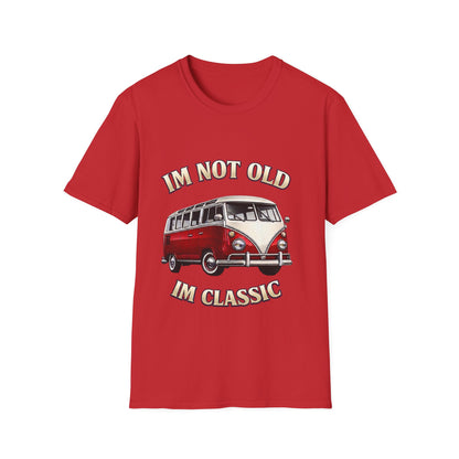 True Insights T-Shirt Klassischer Bus Motiv mit Spruch Im Not Old Im Classic in Rot, Oldtimer Fan