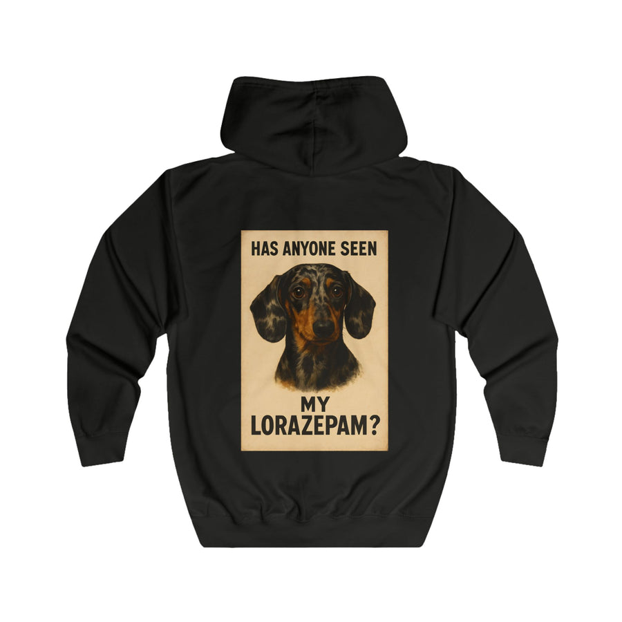 Has Anyone Seen My Lorazepam Dackel Zip Hoodie – Lustiger Vintage Hunde-Hoodie für Dackelliebhaber