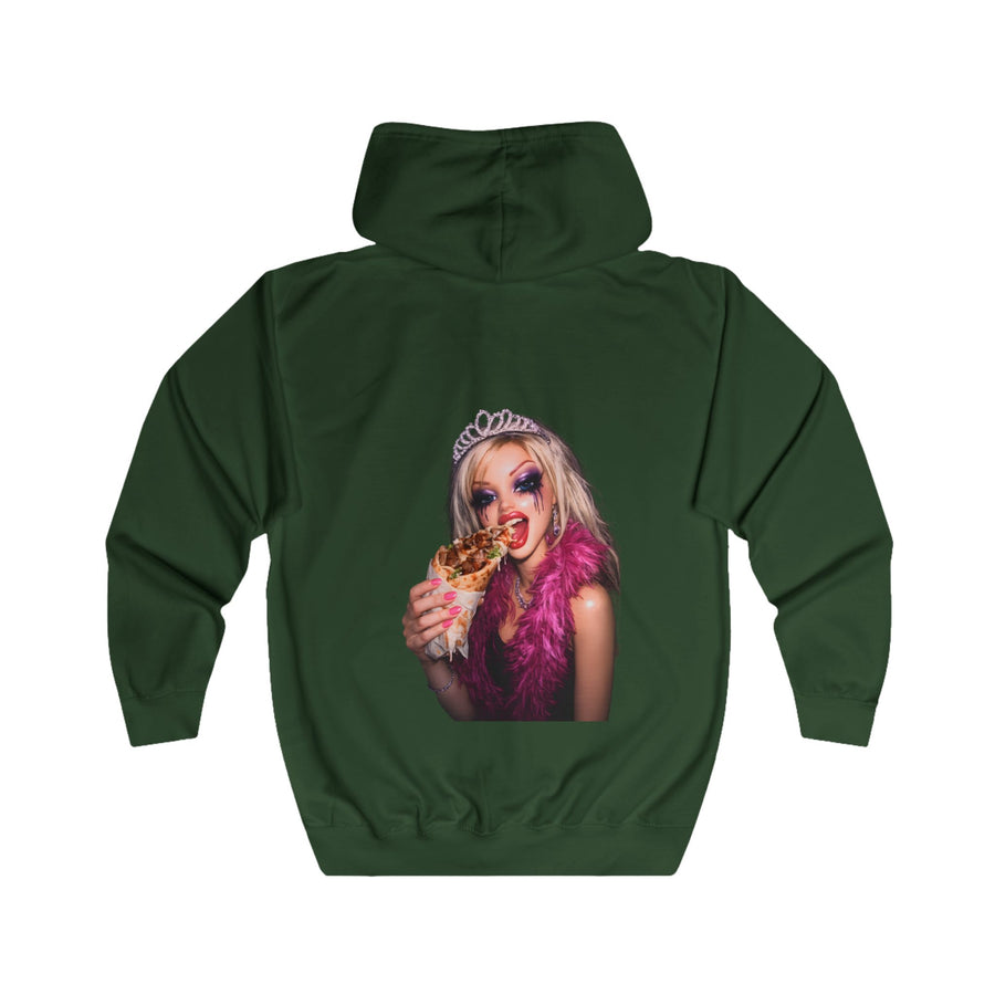 Statement Sweatjacke „Princess Punk“ – Zip-Hoodie mit Rückendruck – Bottle Green – Rückenansicht