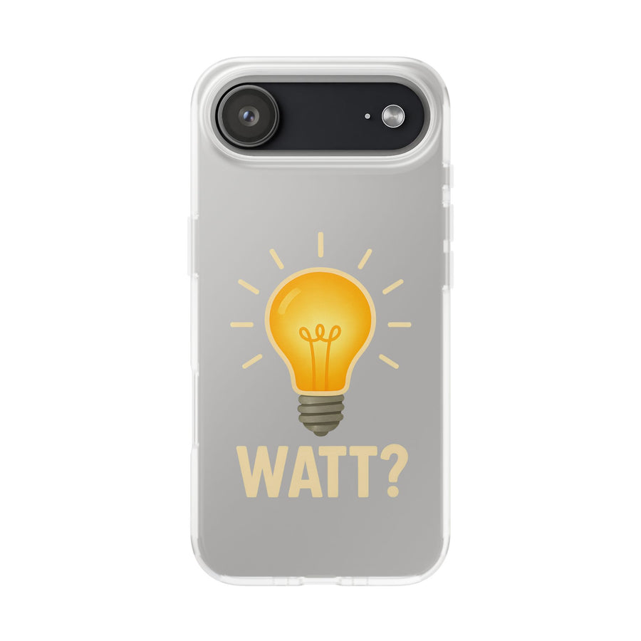 WATT? Handyhülle für iPhone 17 Air – transparente Schutzhülle mit leuchtendem Glühbirnen-Motiv, Geschenk für Elektriker und Technikfans