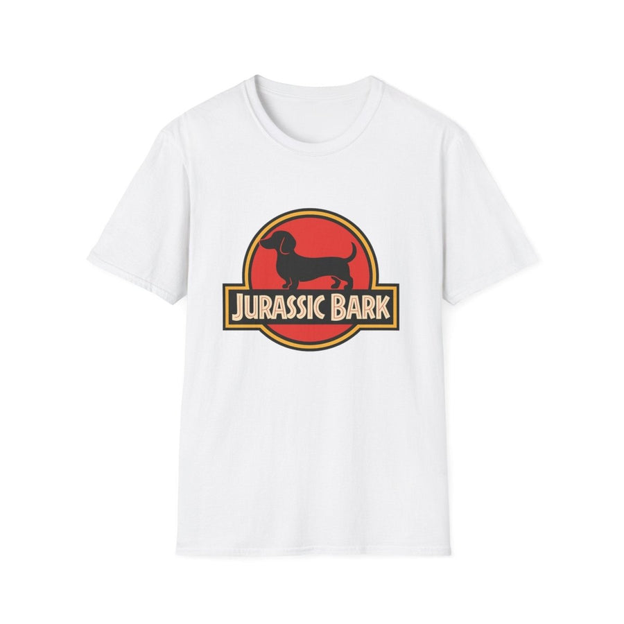 True Insights T-Shirt Jurassic Bark Dackel Edition in Weiß mit satirischem Dackel-Dino-Print