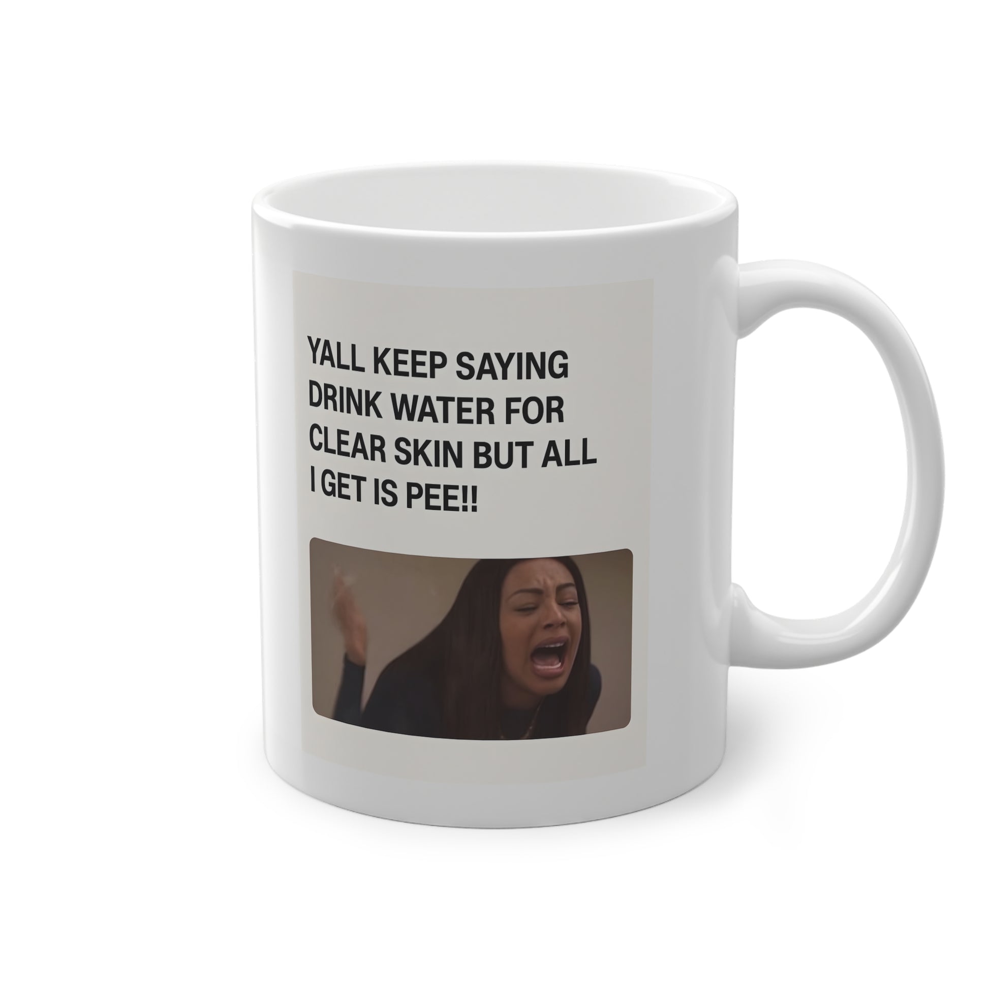 Drink Water Pee – Minimalist satire mug with liquid humor