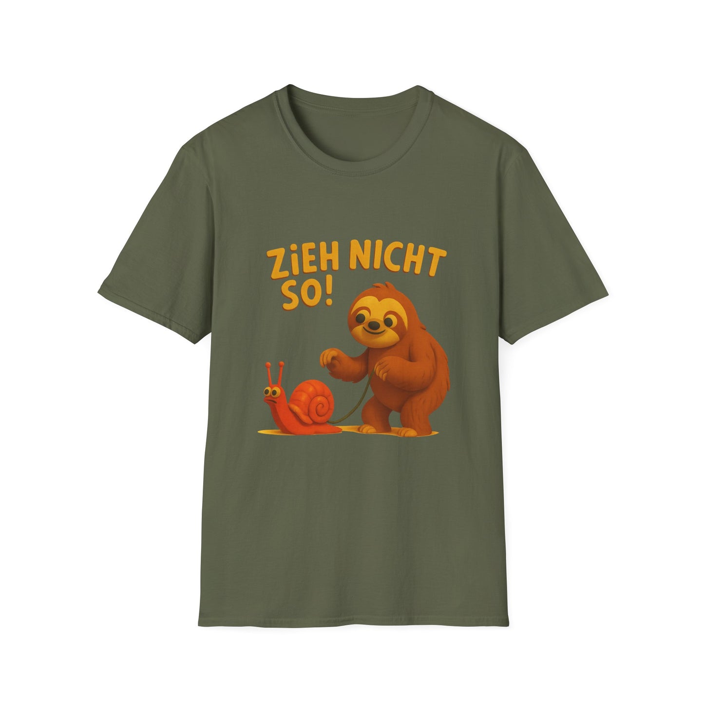 Faultier mit Schnecke an Leine T-Shirt - Zieh nicht so! Lustiges Spruch-Shirt für Geduld & Entspannung