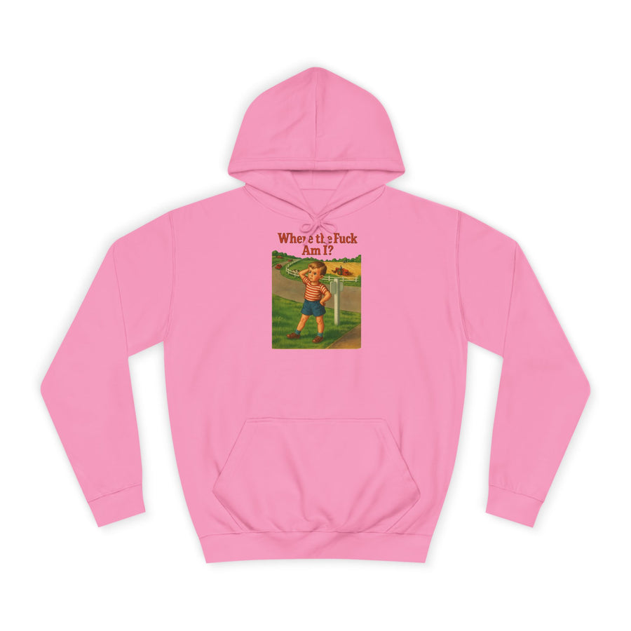 True Insights Where the F*ck Am I? Hoodie – Vintage-Motiv mit nostalgischem Lost-Boy in Candyfloss Pink