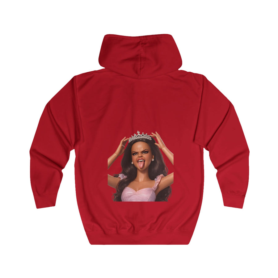 Barbicore Prinzessin Zip-Hoodie – Freches Puppen-Motiv mit Krone und Zunge raus