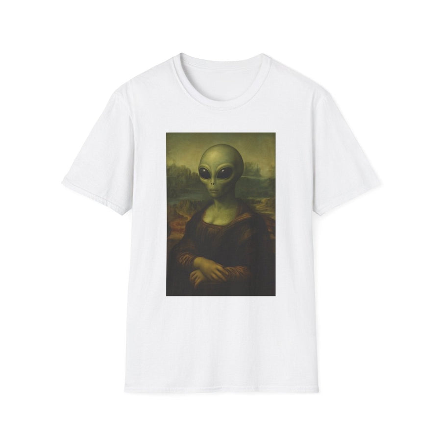 True Insights T-Shirt Mona Alien Kunstparodie Extraterrestrik in Weiß, humorvolles Alien-Porträt im Gemäldestil