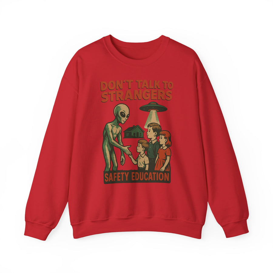 True Insights Don't Talk to Strangers Alien Sweatshirt – Lustiges Retro-UFO-Motiv in Red