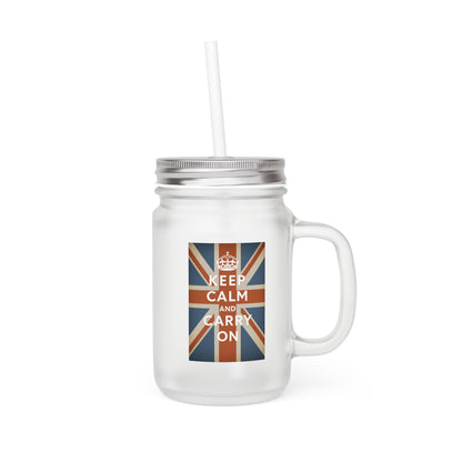 Keep Calm and Carry On Mason Jar – Union Jack Kroon Vintage Brits Drinkglas, Cadeau voor UK-Fans & Engeland-Liefhebbers