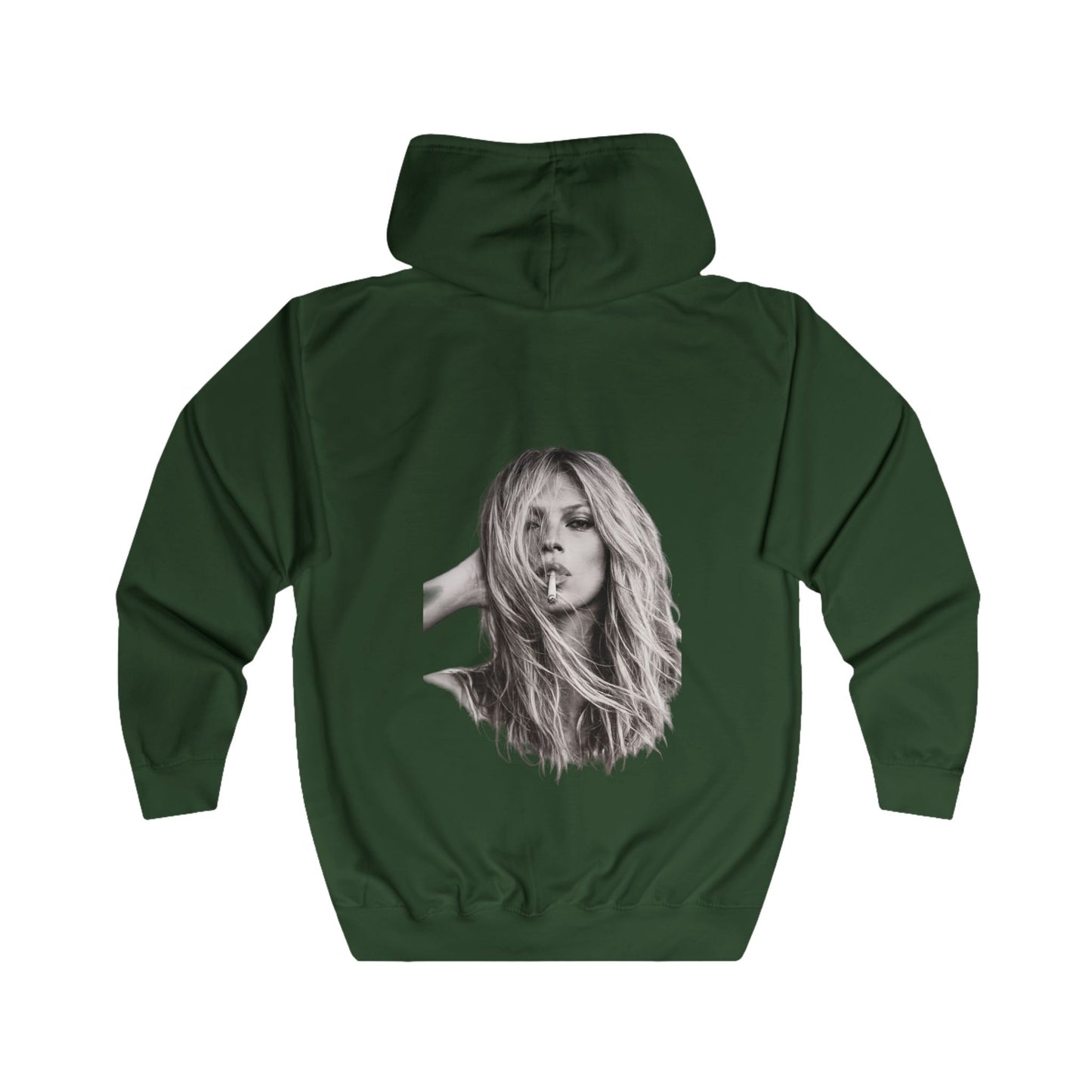 Kate Moss Zip Hoodie – Ikonisches Schwarz-Weiß Porträt Kapuzenjacke für Fashion & Musik Fans, Vintage Style Geschenk