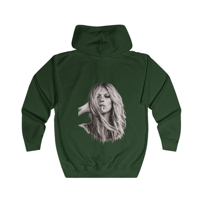 Kate Moss Zip Hoodie – Ikonisches Schwarz-Weiß Porträt Kapuzenjacke für Fashion & Musik Fans, Vintage Style Geschenk